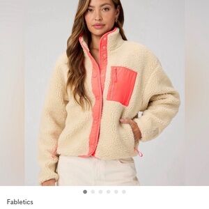 NWT Fabletics Tahoe Teddy Jacket Sand Shell/Neon Coral XS